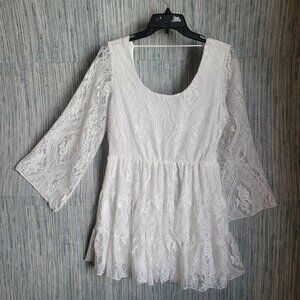 NWT RNB Rich and Beautiful Lace Round Neck Fit and Flare Mini Dress White Size S